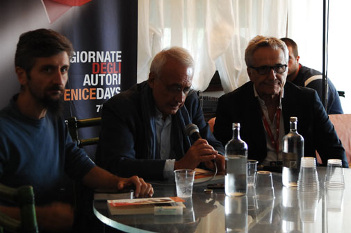 MicroMega presentation: Ascanio Celestini, Paolo Flores D'Arcais, Marco Bellocchio, Gianni Canova
